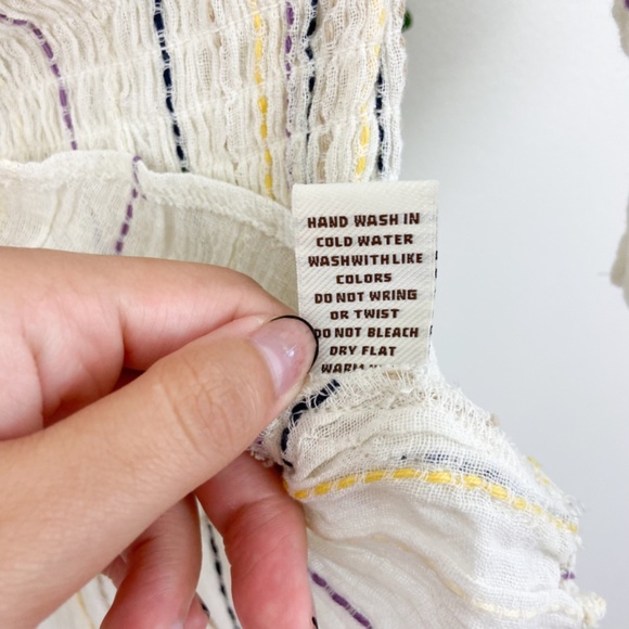 Surf gypsy Creme pleated peplum striped off the shoulder top Sz M - Picture 5 of 5